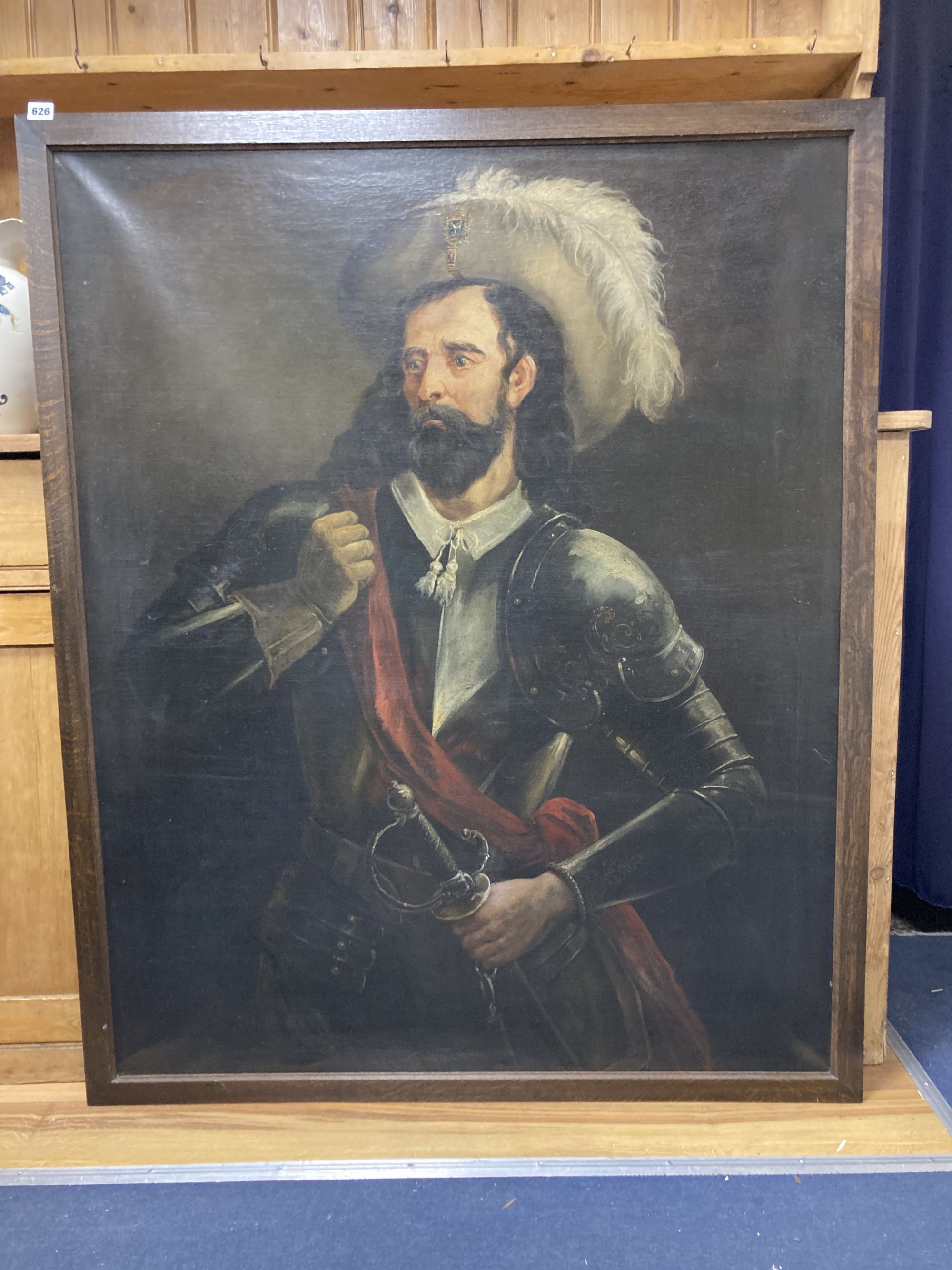 Late 19th century English School, oil on canvas, Portrait of a 17th century gentleman wearing armour, 123 x 99cm